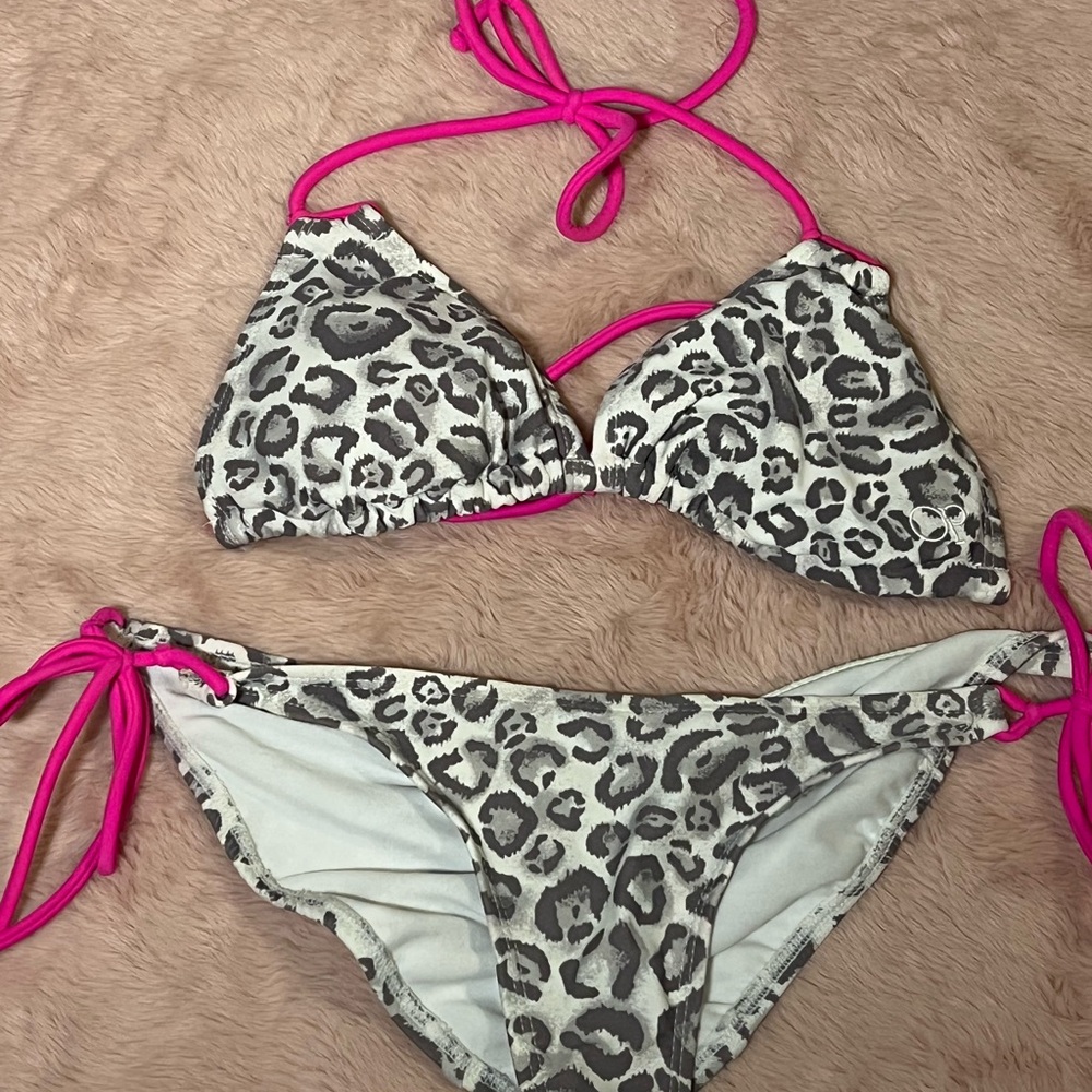 OP Pink and Gray Leopard Bikini